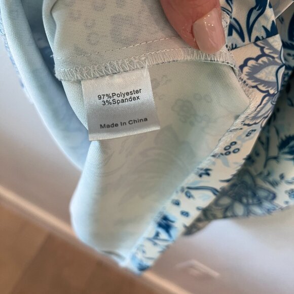 Tuckernuck Mason Blue Floral Chintz High Ruffle Neck Blouse with Tie Back - Picture 9 of 9